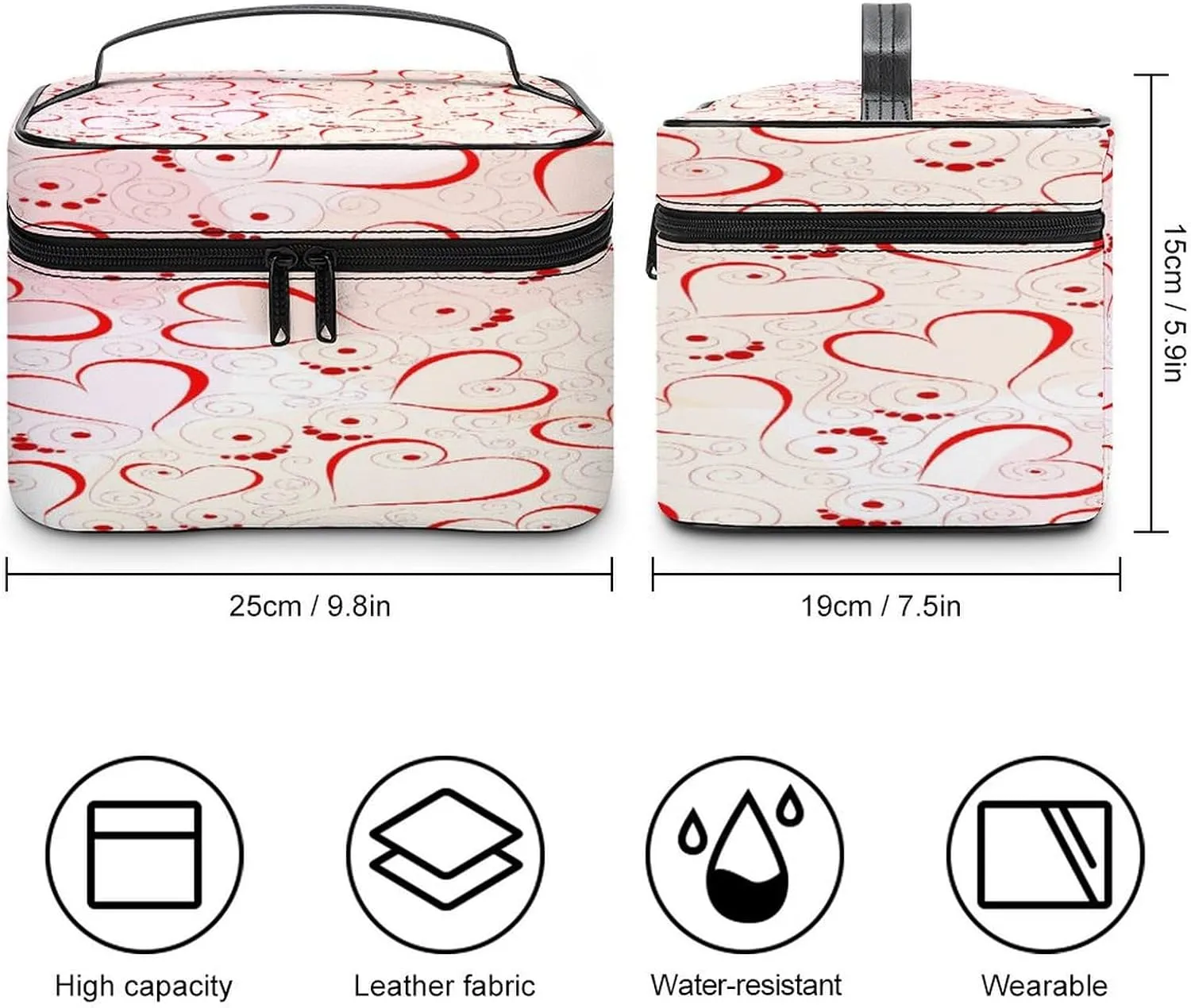 Women Leather Cosmetic Bag, Zipper Makeup Case Purse Holder Pouch Handbag