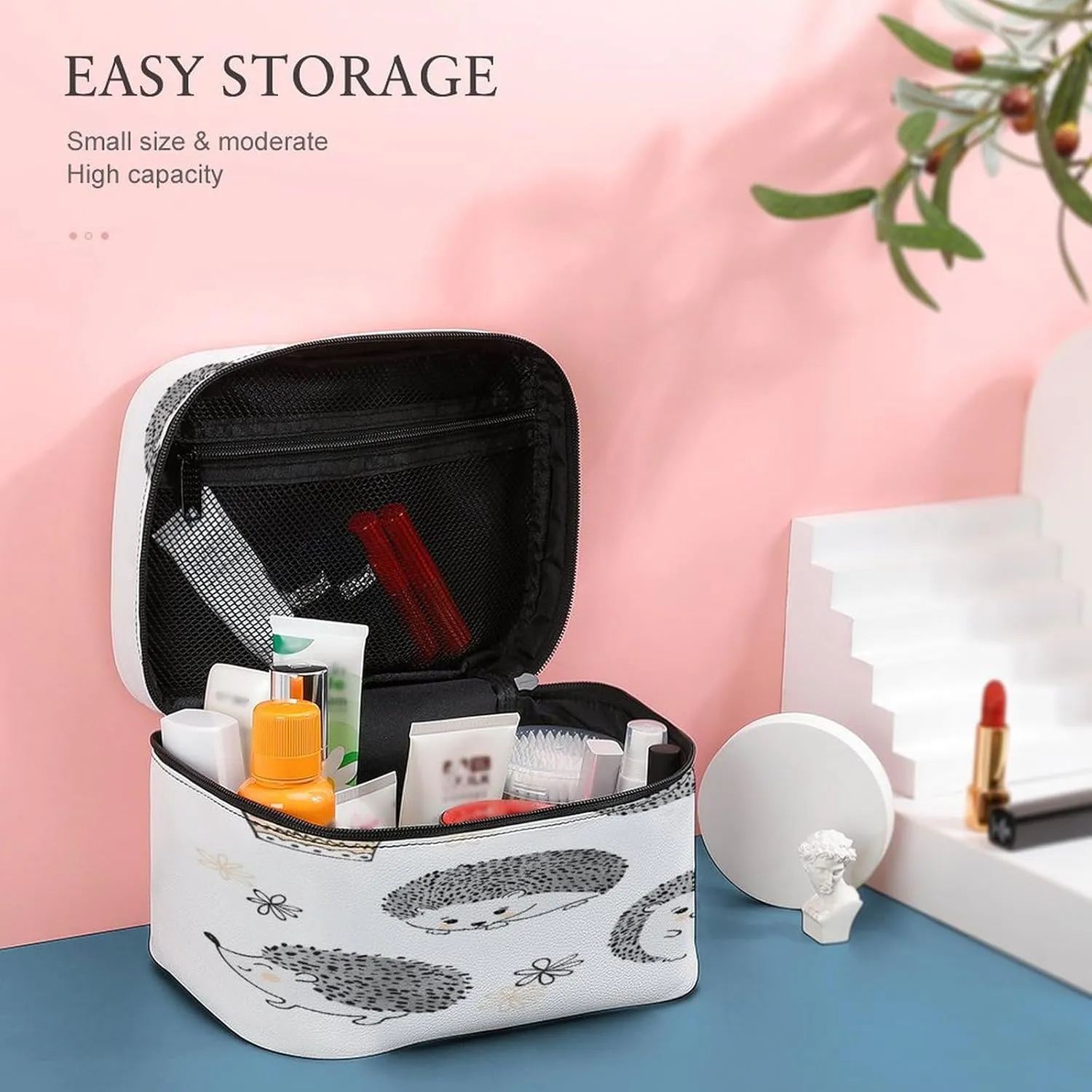 Women Leather Cosmetic Bag, Zipper Makeup Case Purse Holder Pouch Handbag