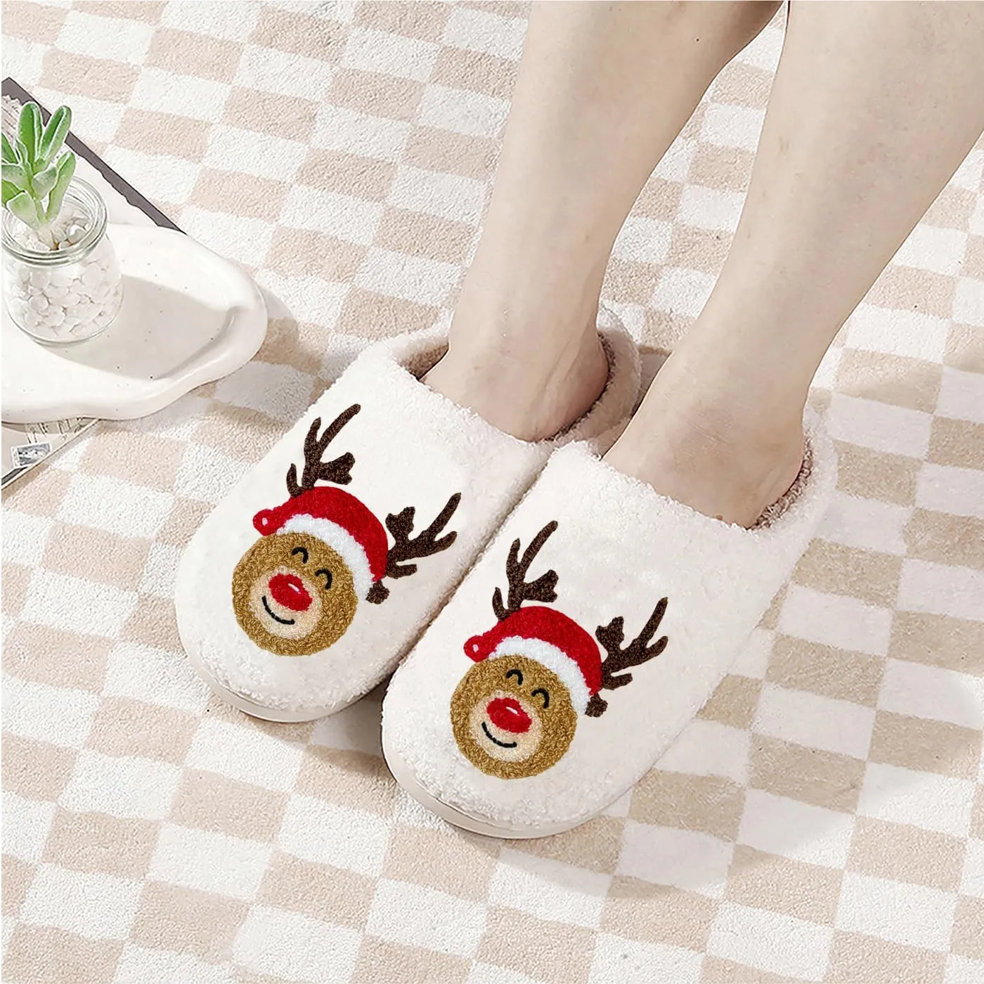 Women Men Cute Cartoon Christmas Slippers Winter Plush Funny Slippers Comfy Warm Furry House Shoes