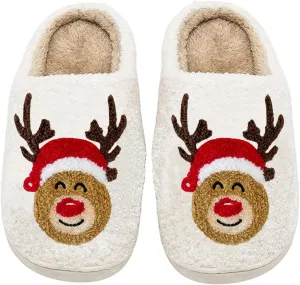 Women Men Cute Cartoon Christmas Slippers Winter Plush Funny Slippers Comfy Warm Furry House Shoes