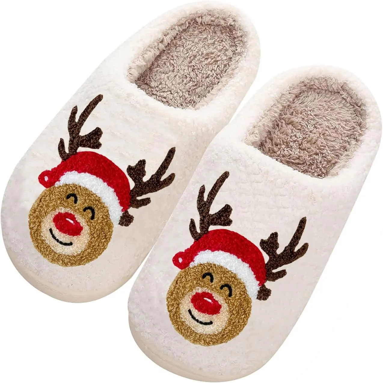 Women Men Cute Cartoon Christmas Slippers Winter Plush Funny Slippers Comfy Warm Furry House Shoes