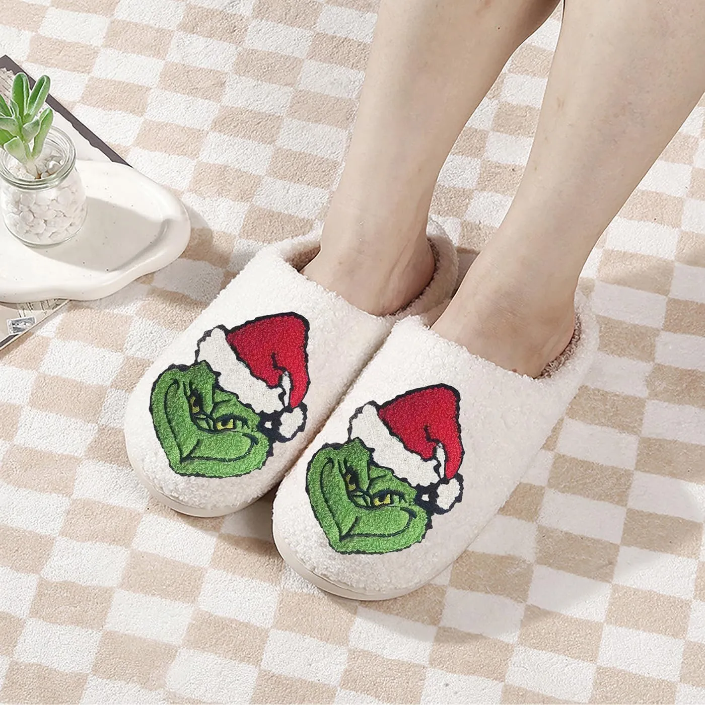 Women Men Cute Cartoon Christmas Slippers Winter Plush Funny Slippers Comfy Warm Furry House Shoes