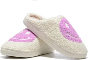 Women Men Retro Fuzzy Face Slippers Retro Soft Fluffy Warm Home Non-Slip Couple Style Casual Happy Face Slippers Soft Memory Foam Fuzzy Slides Indoor Outdoor Anti-Skid Warm Cozy Foam Slide