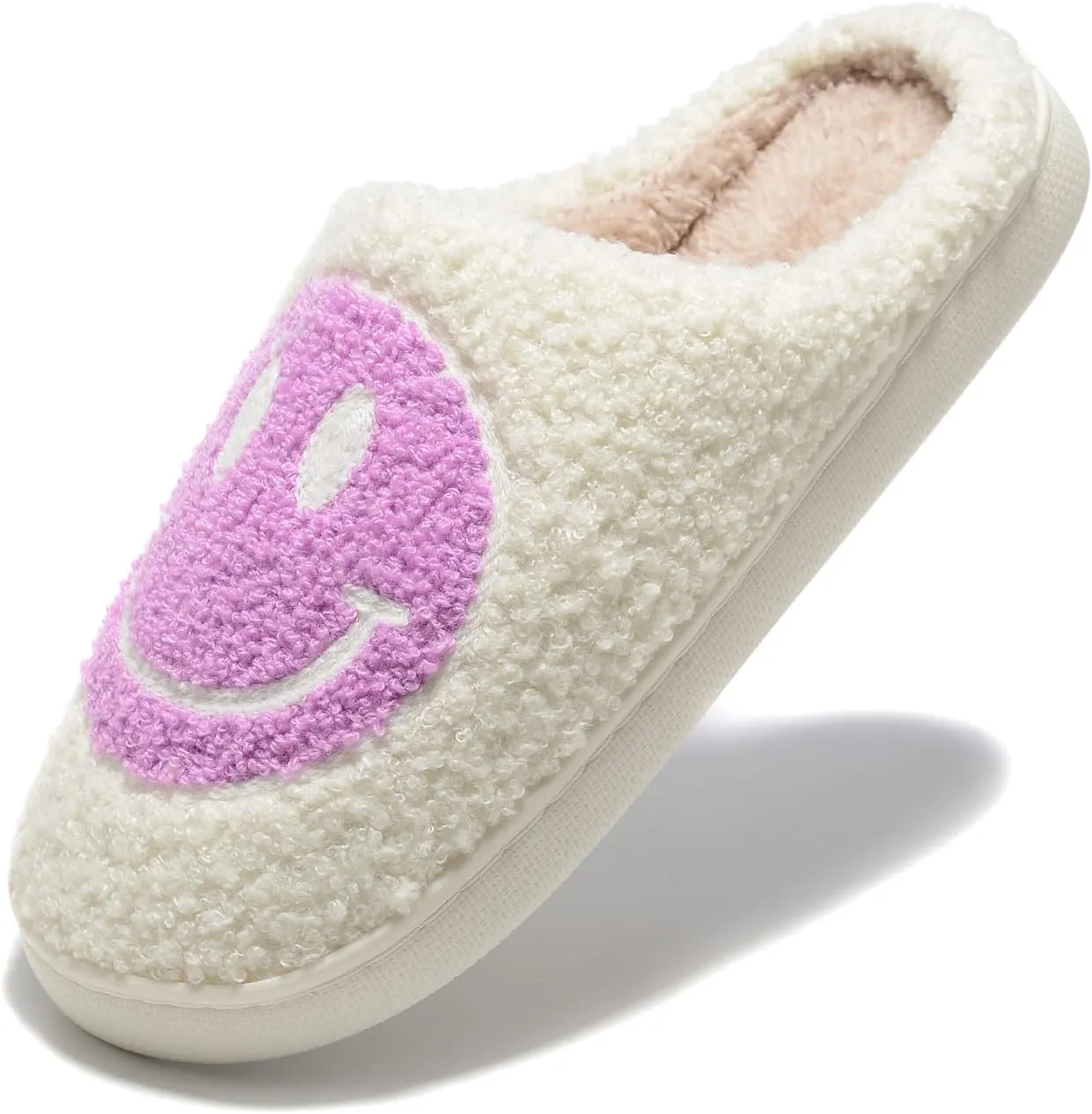 Women Men Retro Fuzzy Face Slippers Retro Soft Fluffy Warm Home Non-Slip Couple Style Casual Happy Face Slippers Soft Memory Foam Fuzzy Slides Indoor Outdoor Anti-Skid Warm Cozy Foam Slide