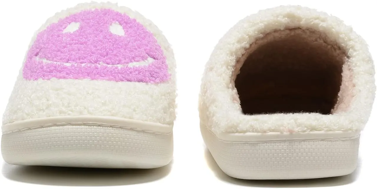 Women Men Retro Fuzzy Face Slippers Retro Soft Fluffy Warm Home Non-Slip Couple Style Casual Happy Face Slippers Soft Memory Foam Fuzzy Slides Indoor Outdoor Anti-Skid Warm Cozy Foam Slide