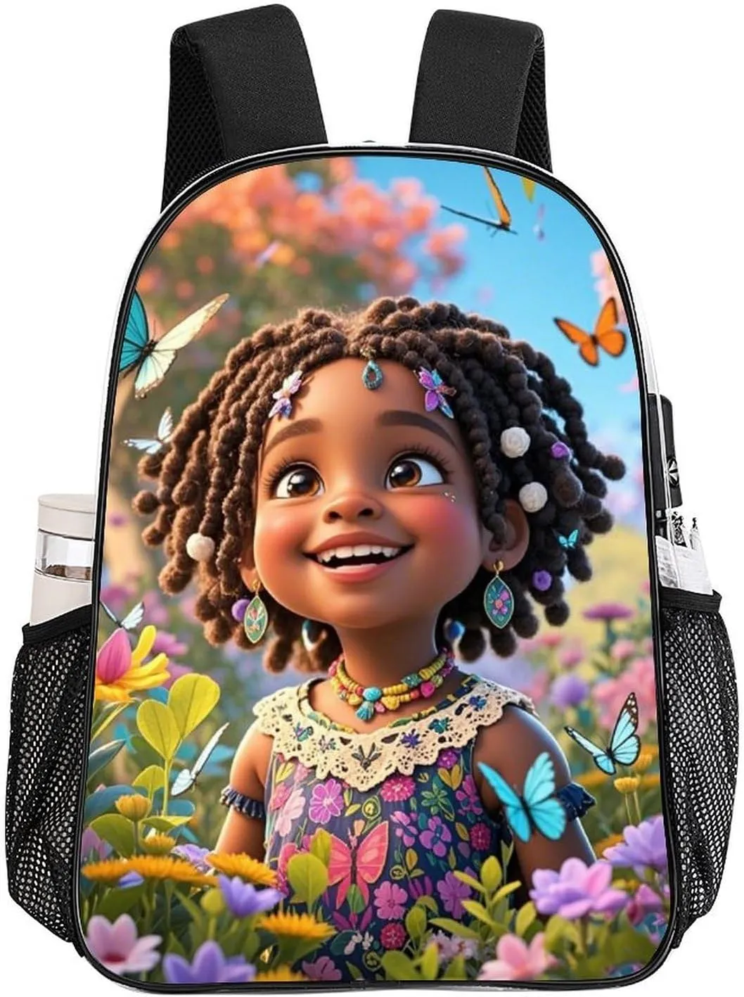 Women Men Transparent Colorful Afro American Black Women With Butterflies Art Casual Daypack Large Capacity Bookbag With Side Pockets for Sports Picnic Walking Cycling