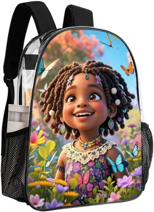 Women Men Transparent Colorful Afro American Black Women With Butterflies Art Casual Daypack Large Capacity Bookbag With Side Pockets for Sports Picnic Walking Cycling