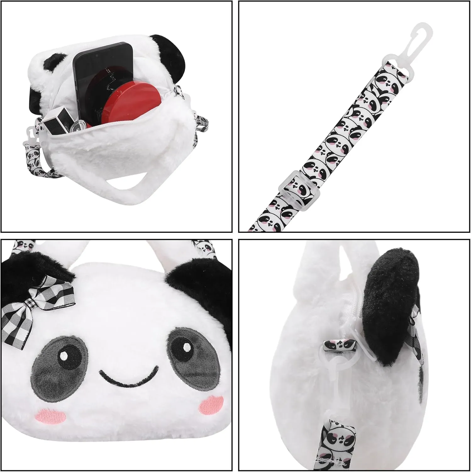 Women Panda Furry Shoulder Bag Plush Handbag Tote Purse Fluffy Crossbody Bag Novelty Wallets for Adults Teen Girls,D#
