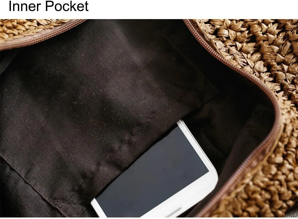 Women Straw Shoulder Bag Summer Beach Bag Tassels Tote Bag Cotton Lining Top Handle Shopper Handbag Bucket Bag