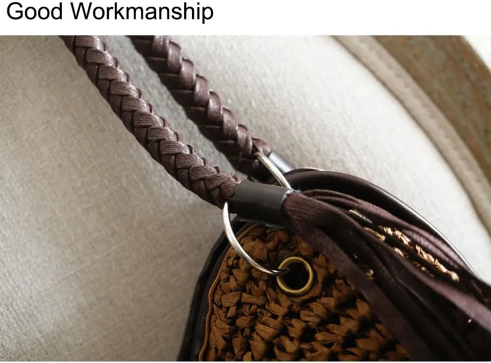 Women Straw Shoulder Bag Summer Beach Bag Tassels Tote Bag Cotton Lining Top Handle Shopper Handbag Bucket Bag