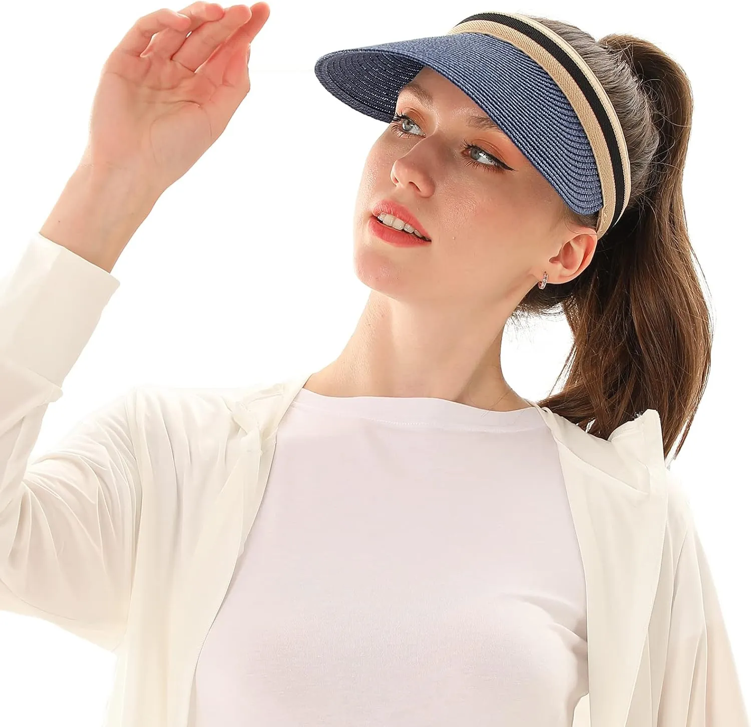 Women Summer Sun Hat Lady's Portable Beach Visor Bowknot Straw Hat