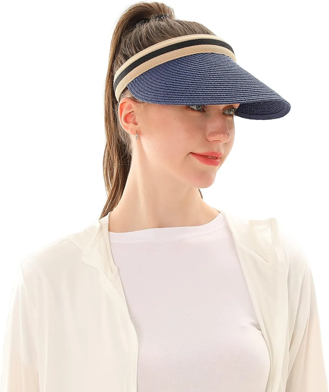 Women Summer Sun Hat Lady's Portable Beach Visor Bowknot Straw Hat