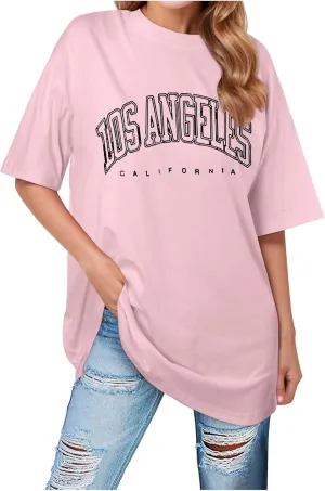 Women's 2025 Los Angeles California Tee Shirts for Women Letter Print Casual Loose Gym Tops Summer Trendy Tees Shirts