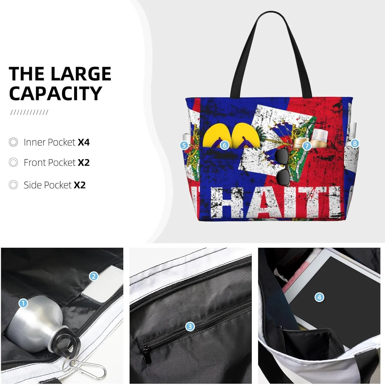 Women's Beach Tote Bag Large Waterproof Travel Bags with Pockets Sandproof Handbag for Camping Gym Pool