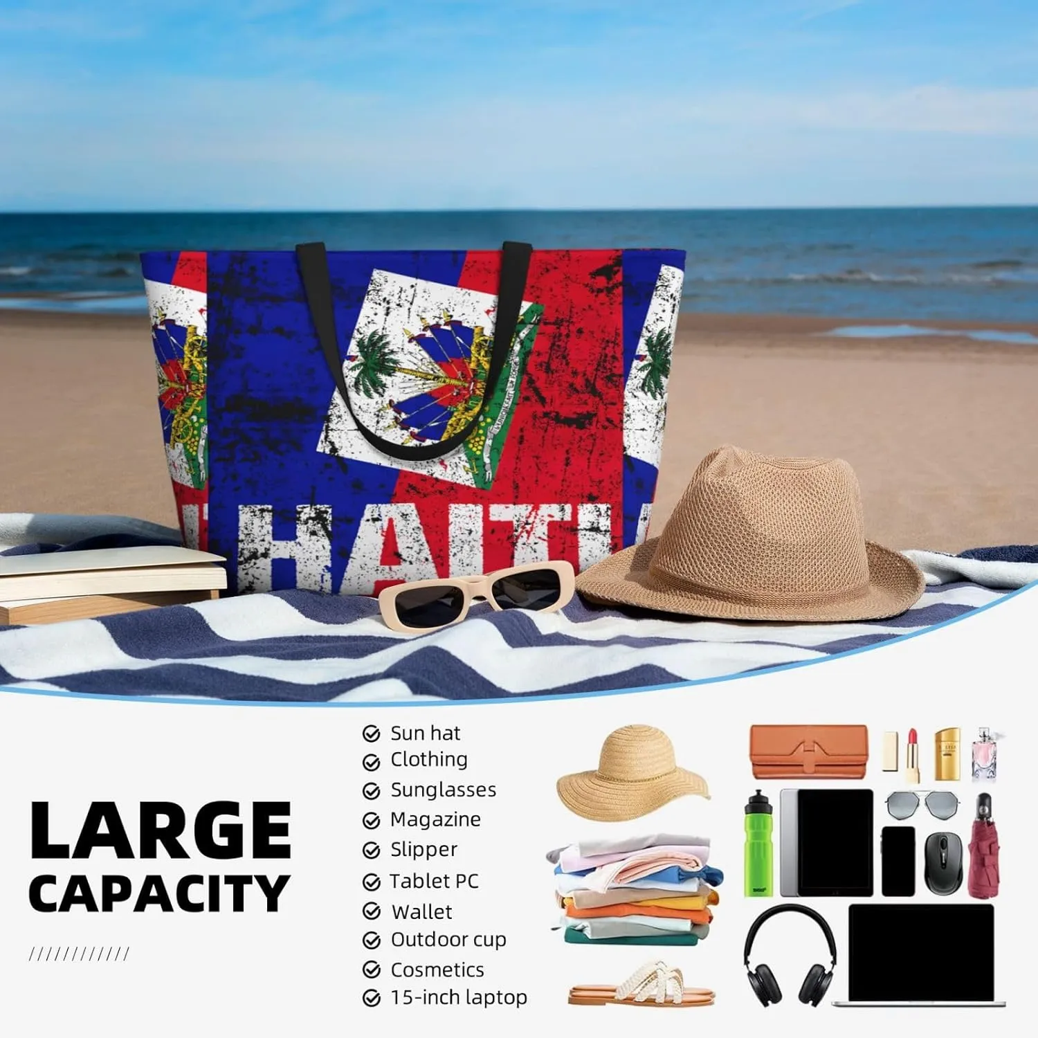 Women's Beach Tote Bag Large Waterproof Travel Bags with Pockets Sandproof Handbag for Camping Gym Pool