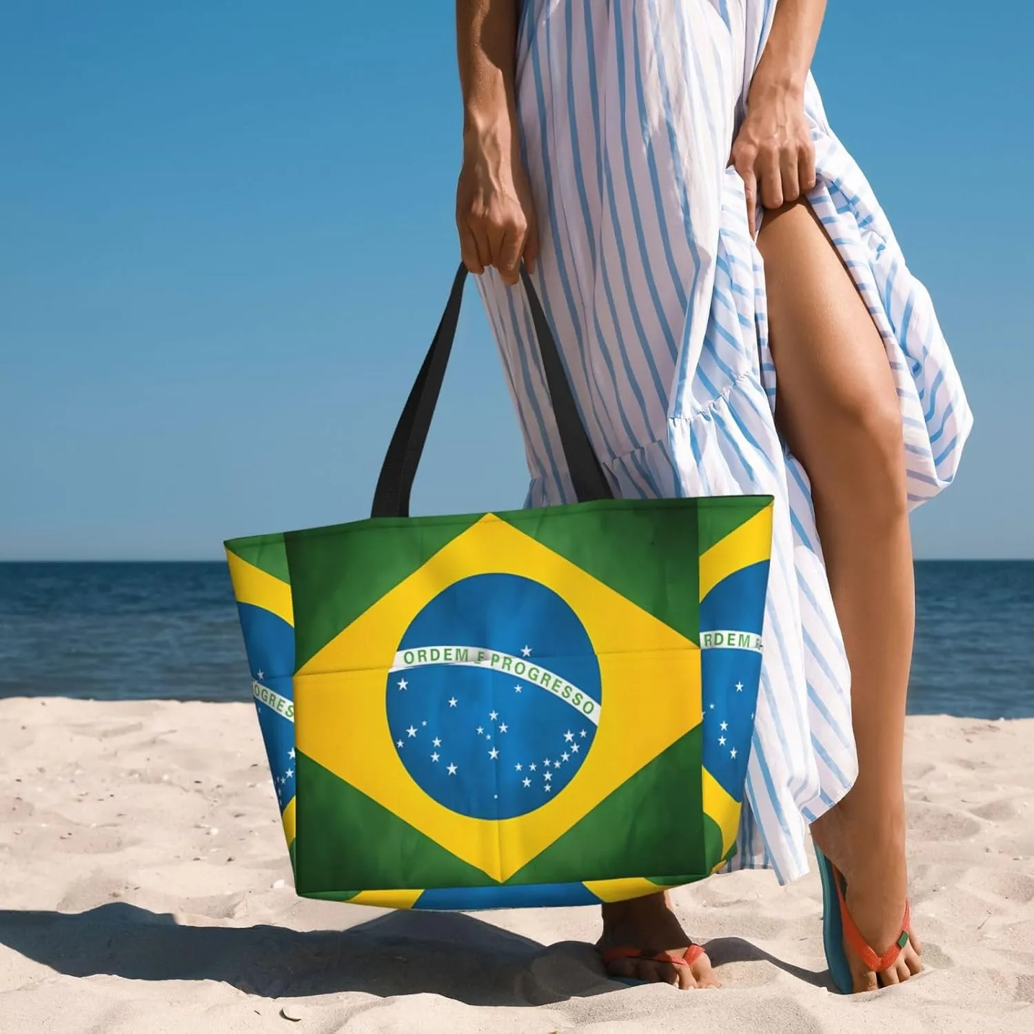Women's Beach Travel Bags Large Waterproof Tote Bag with Pockets Sandproof Handbag for Beach Gym Vacation
