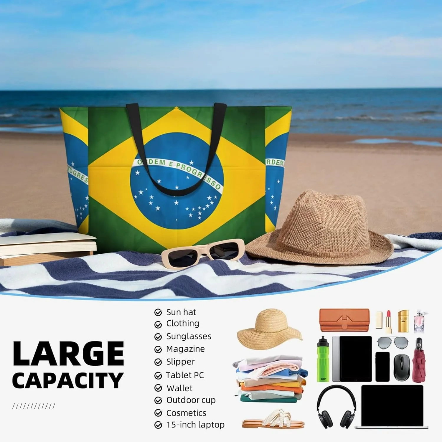 Women's Beach Travel Bags Large Waterproof Tote Bag with Pockets Sandproof Handbag for Beach Gym Vacation