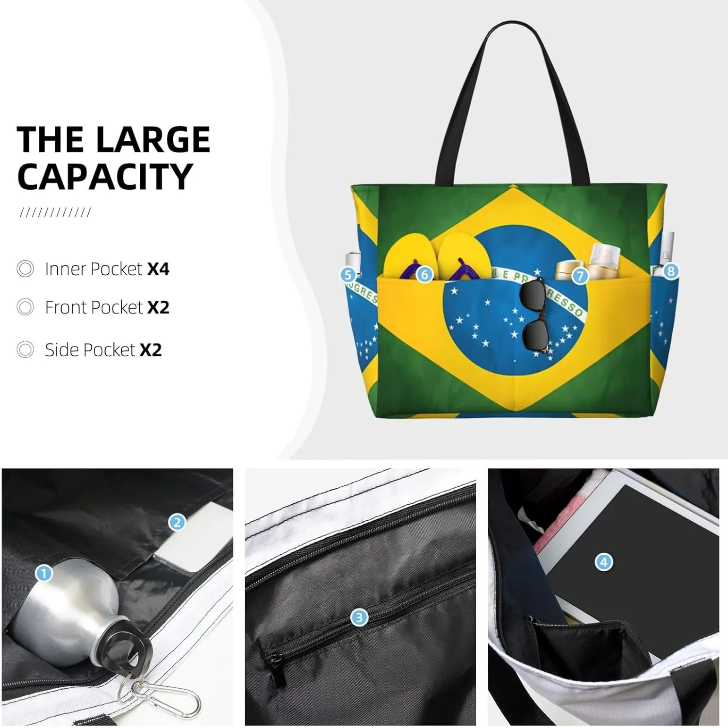 Women's Beach Travel Bags Large Waterproof Tote Bag with Pockets Sandproof Handbag for Beach Gym Vacation