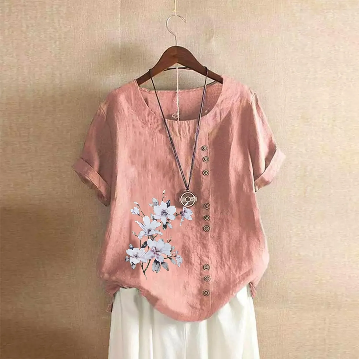 Womens Button Down Shirt Cotton and Slub Long Sleeve Pocket Button Tee Casual Popular Blouse Tops(S 3XL) Womens Top