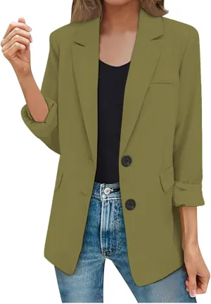 Womens Casual Long Sleeve Blazers Fall Trendy Lapel Button Jackets Casual Solid Color Open Front Work Office Jackets