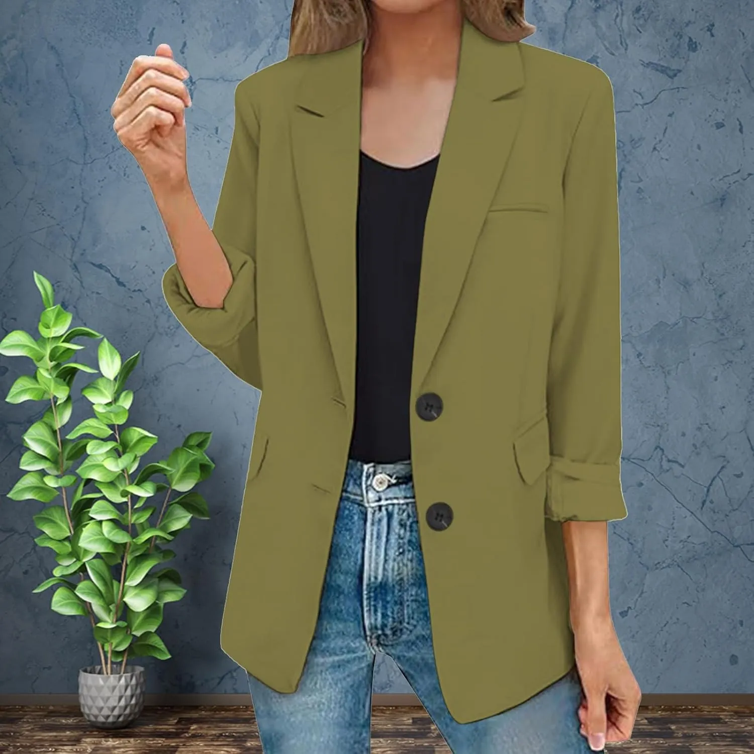 Womens Casual Long Sleeve Blazers Fall Trendy Lapel Button Jackets Casual Solid Color Open Front Work Office Jackets