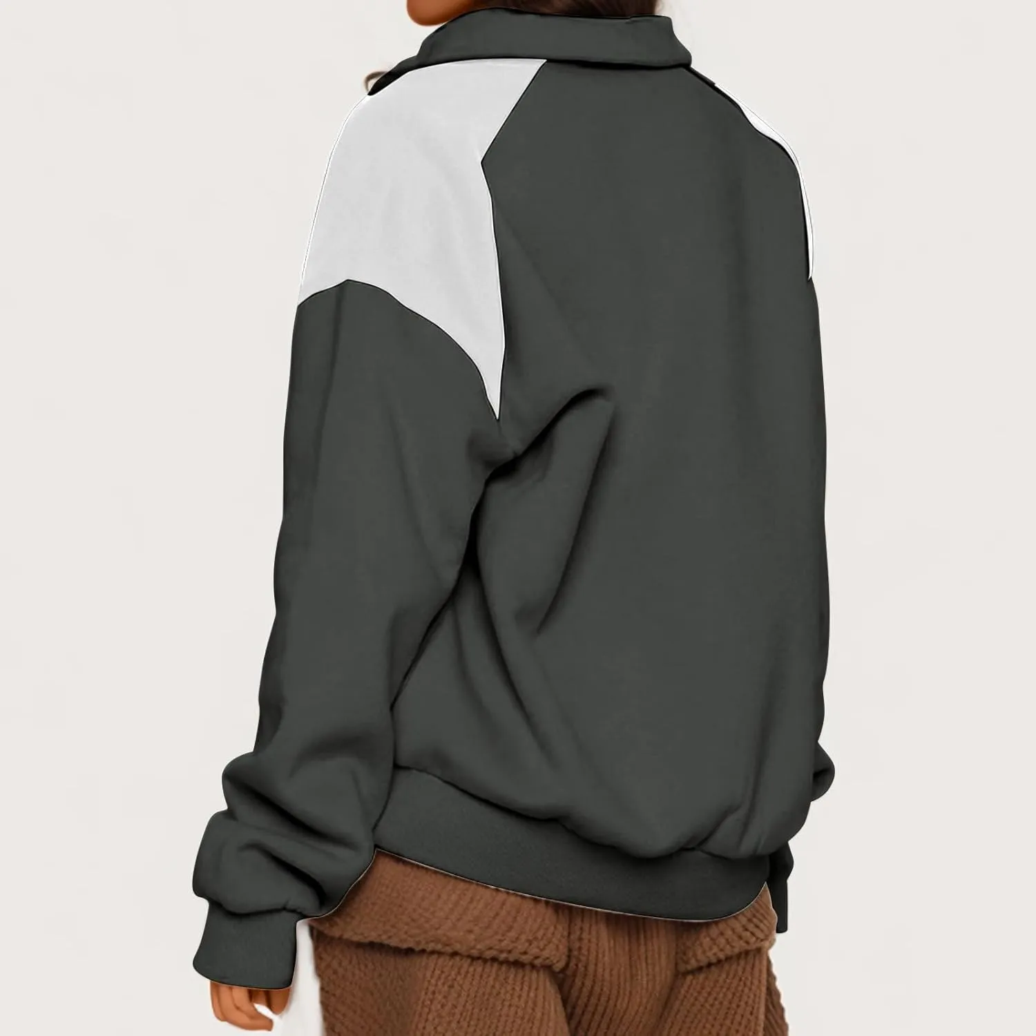 Women's Color Matching Sweatshirts Long Sleeve Hoodies Quarter Zip Fleece Pullover 2024 Fashion Casual Clothes