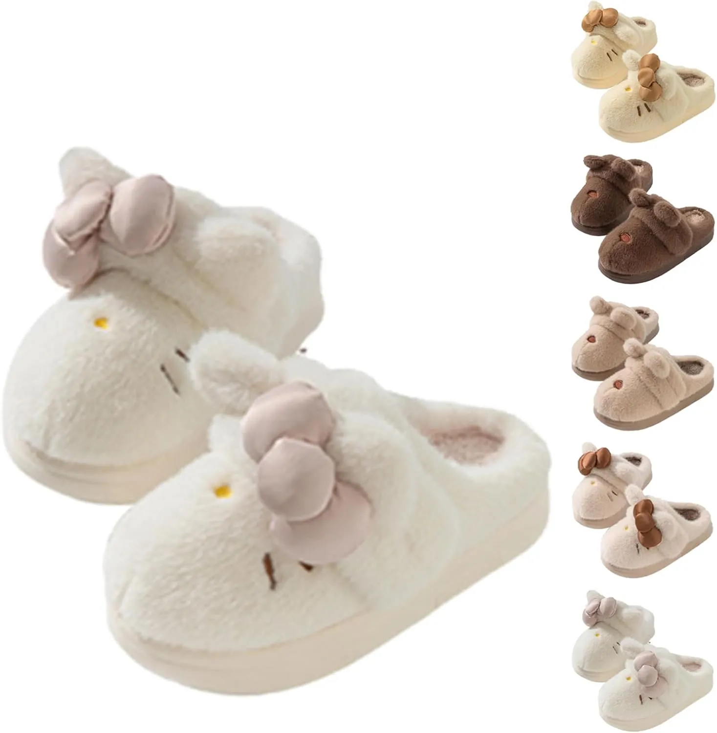 Women's Cute Cartoon Embroidery Bow Decor Plush Slippers,Adorable Fuzzy Cozy Cat Plush Slipper，Fuzzy Cozy Dual-Wear Design.