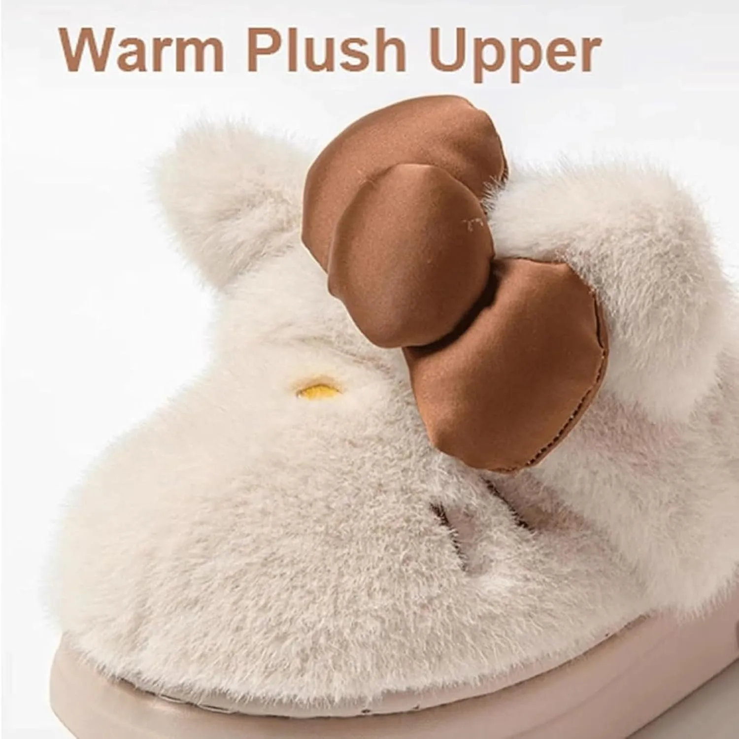 Women's Cute Cartoon Embroidery Bow Decor Plush Slippers,Adorable Fuzzy Cozy Cat Plush Slipper，Fuzzy Cozy Dual-Wear Design.