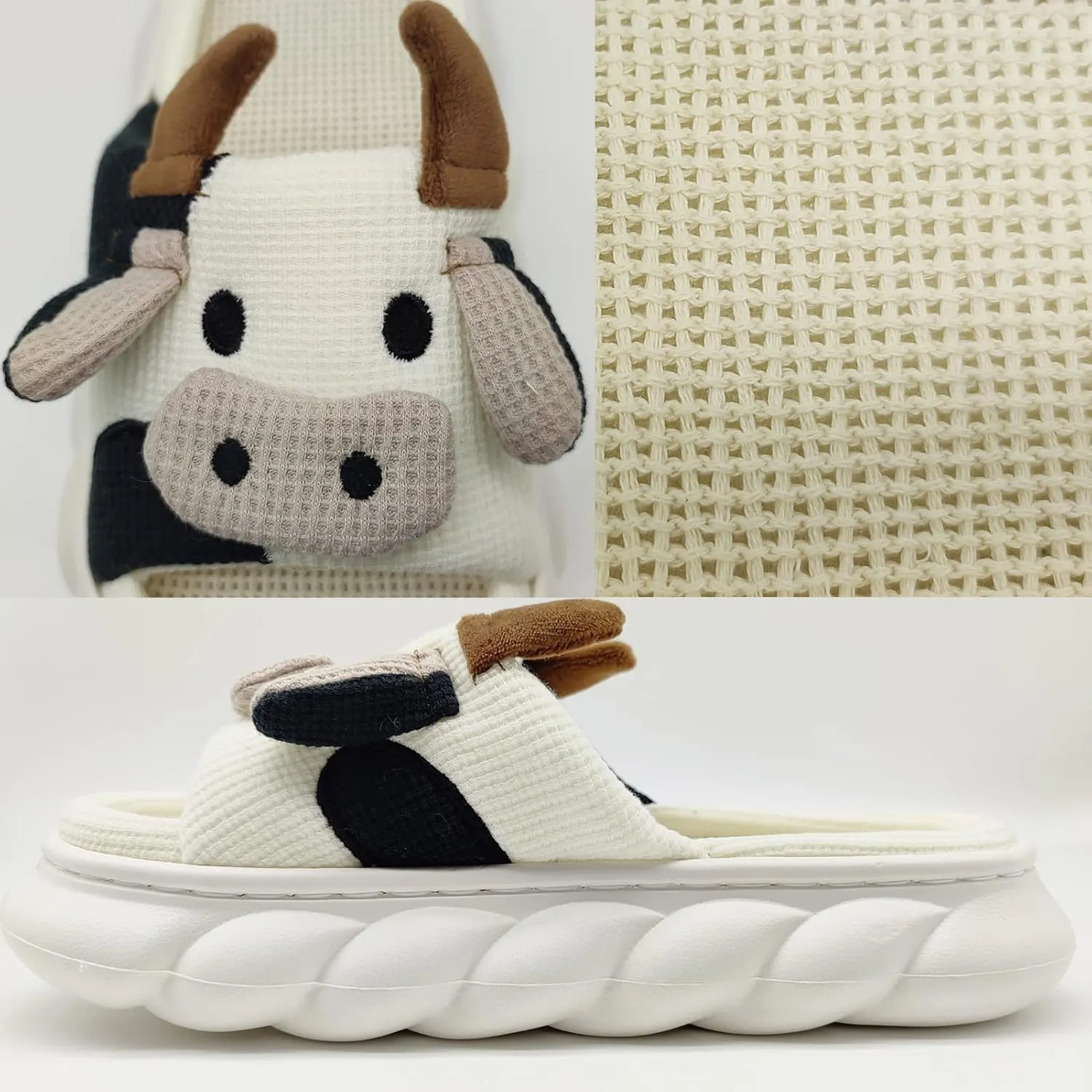 Women's Cute Cow Plush Slippers, Fuzzy Warm Animal Indoor/Outdoor Slides