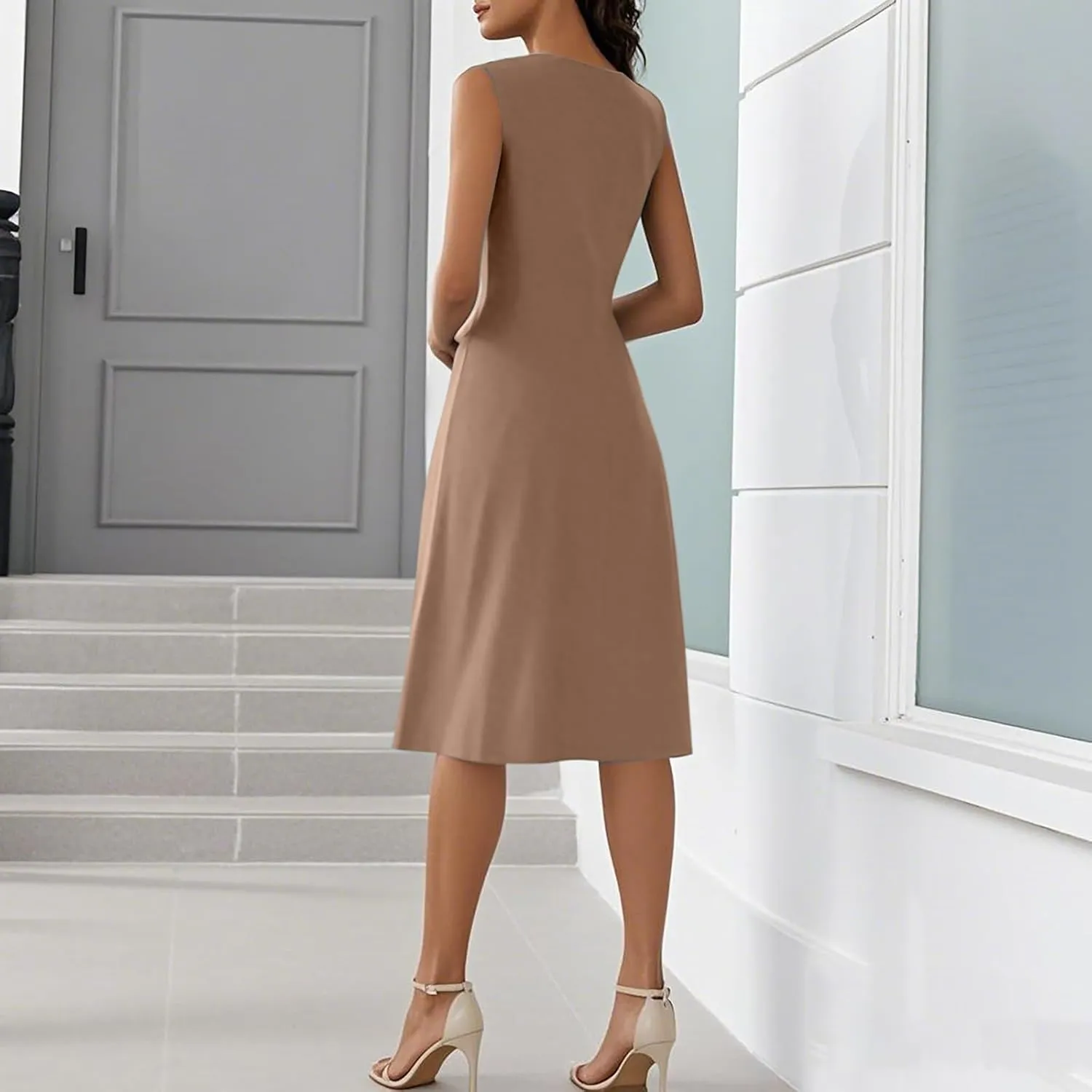 Women's Elegant Sleeveless Wrap Midi Casual Summer Dress with Button Detail for Parties,Work and Daily Wear