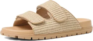 Womens Espadrilles Slide Sandals Hook and Loop Slip-on Straw Raffia Flat Sandals for Women Woven Slides Comfortable Beach Flats