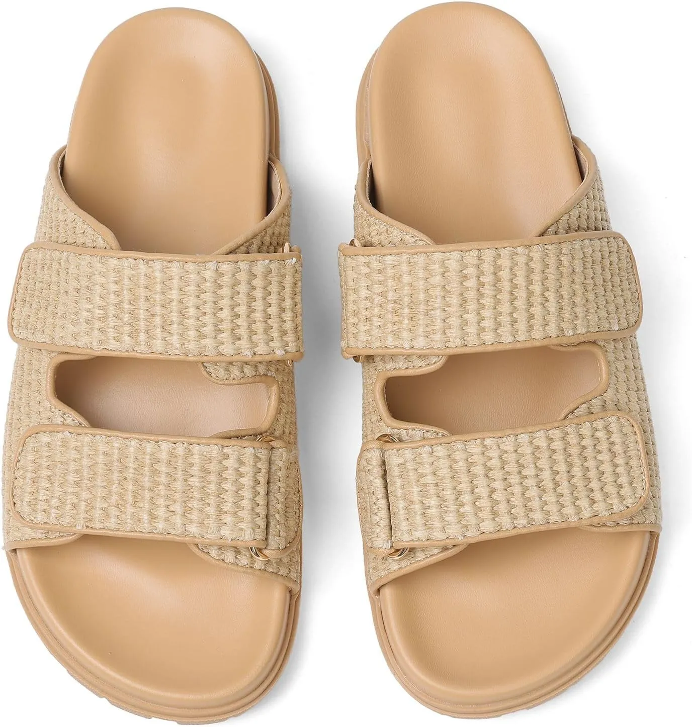 Womens Espadrilles Slide Sandals Hook and Loop Slip-on Straw Raffia Flat Sandals for Women Woven Slides Comfortable Beach Flats