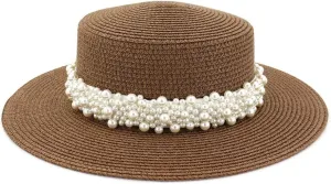 Womens Flat Top Straw Hat Wide Brim Floppy Fedora Summer Beach Sun Hat Sunshade Ladies Sun Hat