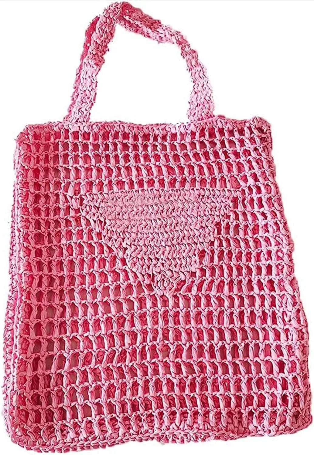 Womens Handmade Straw Bag,Travel Beach Tote Fishing mesh Bag,Straw Woven Beach Bag Weaving Hollow Handbag