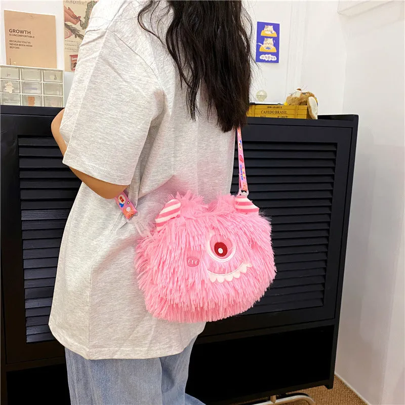 Women's Heart Cartoon Monster Cute Veet Cell Shoulder Bags