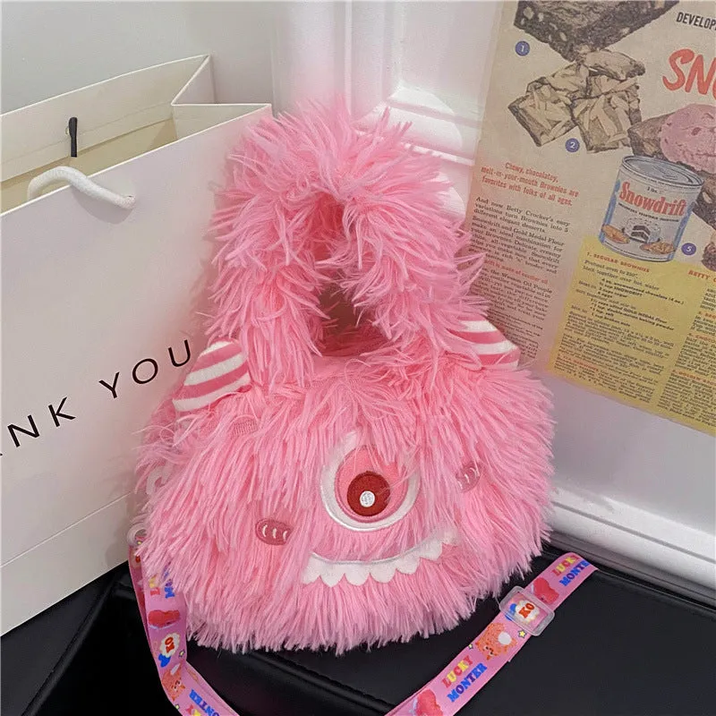 Women's Heart Cartoon Monster Cute Veet Cell Shoulder Bags