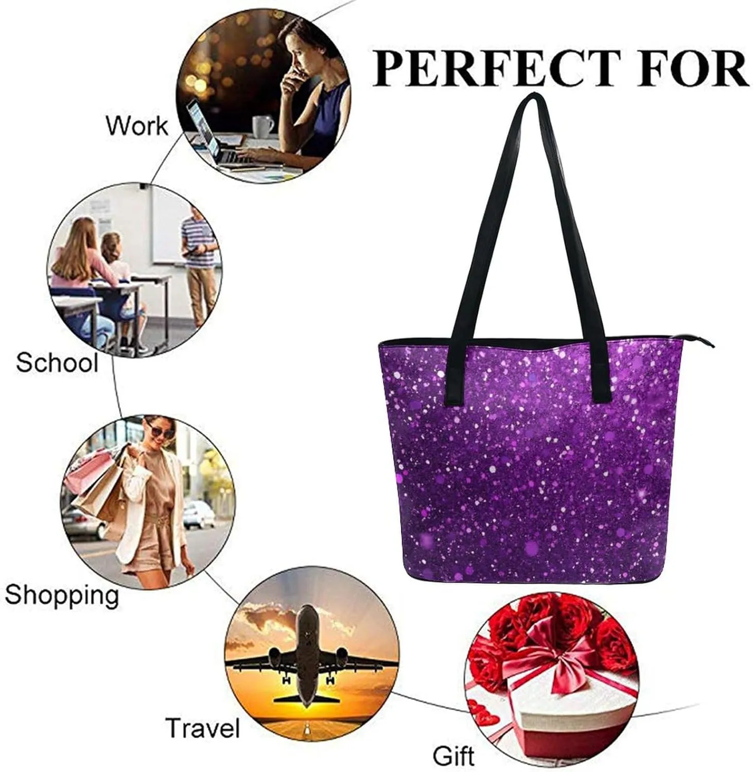 Women's Large Capacity Handbag, Lightweight Compartment and Open Pocket Tote Bag with Zipper for Work