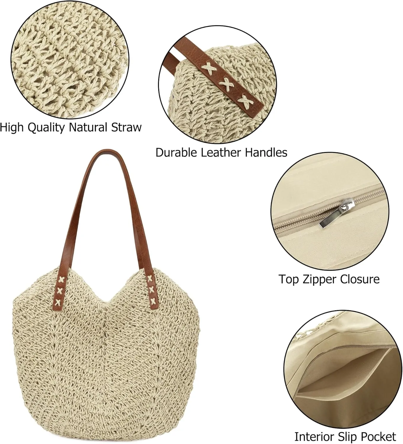 Womens Large Straw Tote Bag Handmade Woven Beach Shoulder Bag Top Handle Purse for Summer