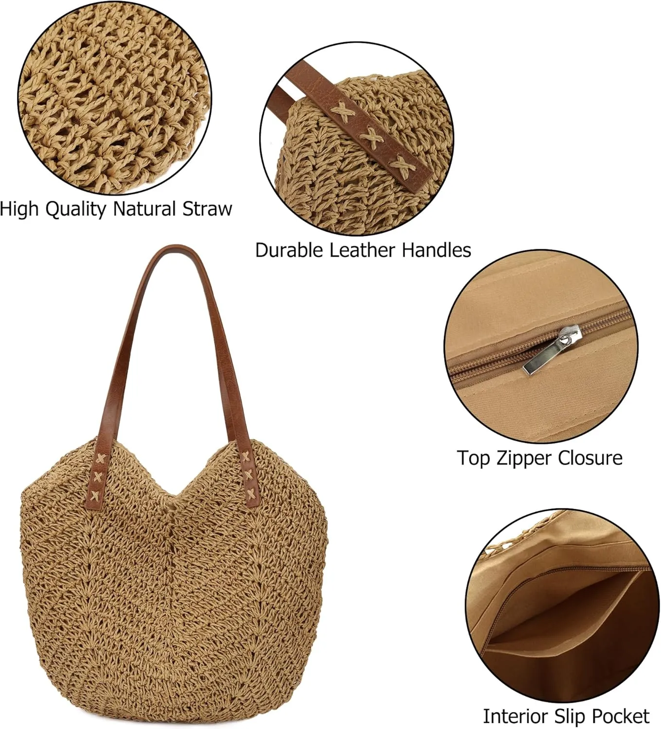 Womens Large Straw Tote Bag Handmade Woven Beach Shoulder Bag Top Handle Purse for Summer