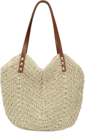Womens Large Straw Tote Bag Handmade Woven Beach Shoulder Bag Top Handle Purse for Summer