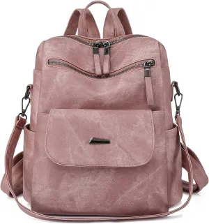 Women's Leather Fashion Backpack Purse Anti-theft Ladies Casual Handbag Convertible Multipurpose Travel Bag Pink