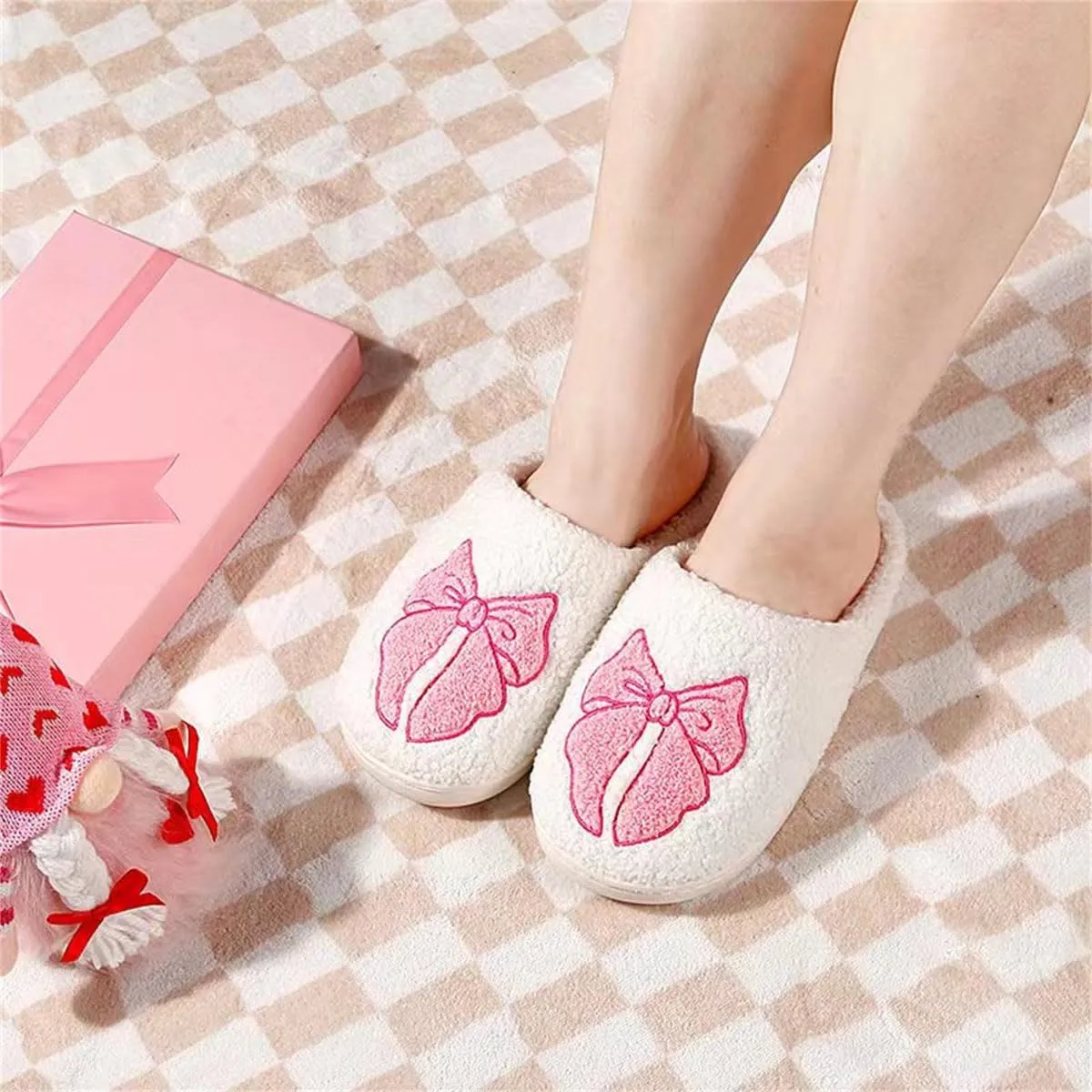 Womens Mens Dachshund Slippers Cute Dog Cartoon Bow Slippers Fuzzy Warm Plush Couple House Shoes