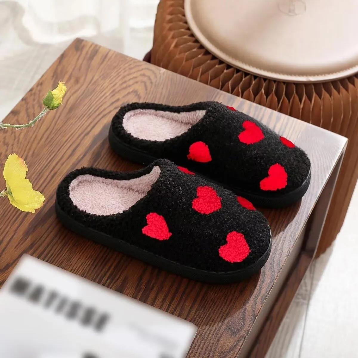 Womens Mens Dachshund Slippers Cute Dog Cartoon Bow Slippers Fuzzy Warm Plush Couple House Shoes