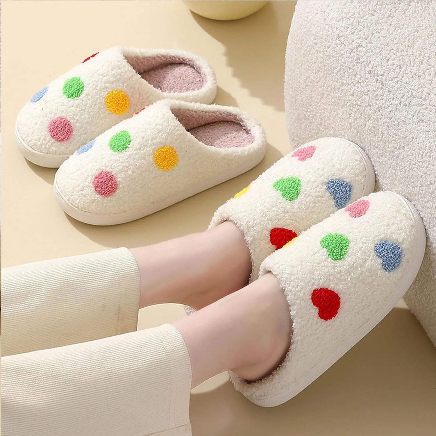 Womens Mens Slip on House Slippers Memory Foam Slippers Scuff Outdoor Indoor Warm Plush Bedroom Shoes