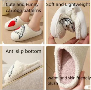 Womens Mens Slippers Retro Memory Foam Cute Cartoon Skeleton Ghost Pumpkin Plush Fluffy Warm Fur Lined slippers, Slip-Resistant Indoor House Home Winter Shoes