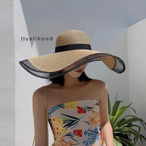Womens Mens Wide Brim Straw Panama Hat Beach Sun Hat Summer Wide Brim Straw Roll up Hat Fisherman's UPF 50
