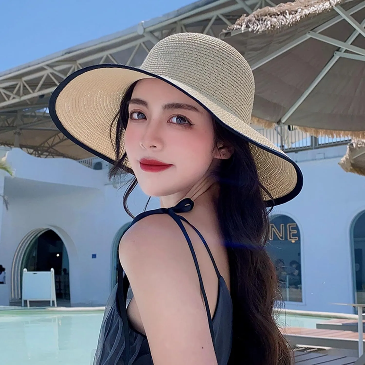 Womens Mens Wide Brim Straw Panama Hat Beach Sun Hat Summer Wide Brim Straw Roll up Hat Fisherman's UPF 50