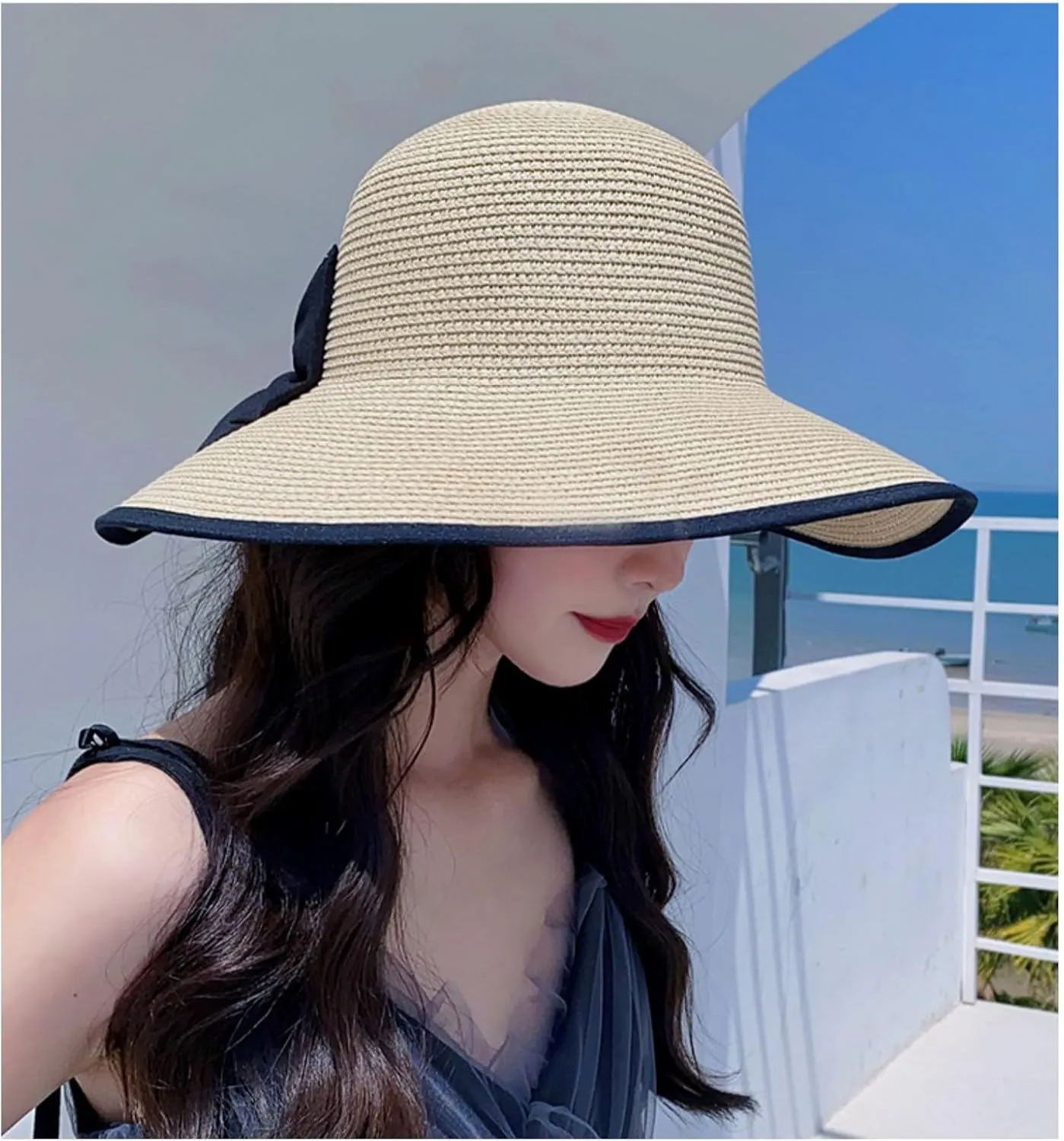 Womens Mens Wide Brim Straw Panama Hat Beach Sun Hat Summer Wide Brim Straw Roll up Hat Fisherman's UPF 50