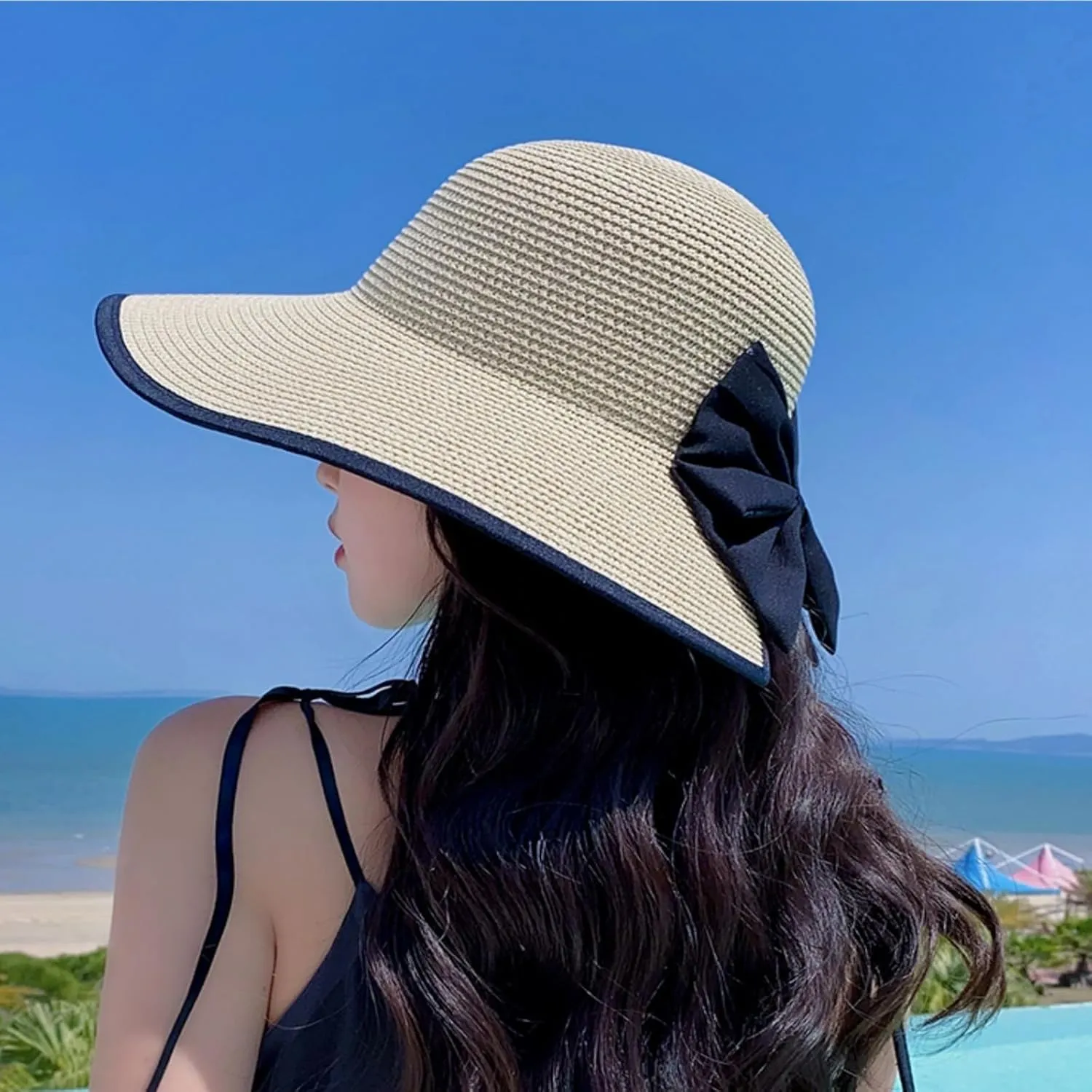 Womens Mens Wide Brim Straw Panama Hat Beach Sun Hat Summer Wide Brim Straw Roll up Hat Fisherman's UPF 50
