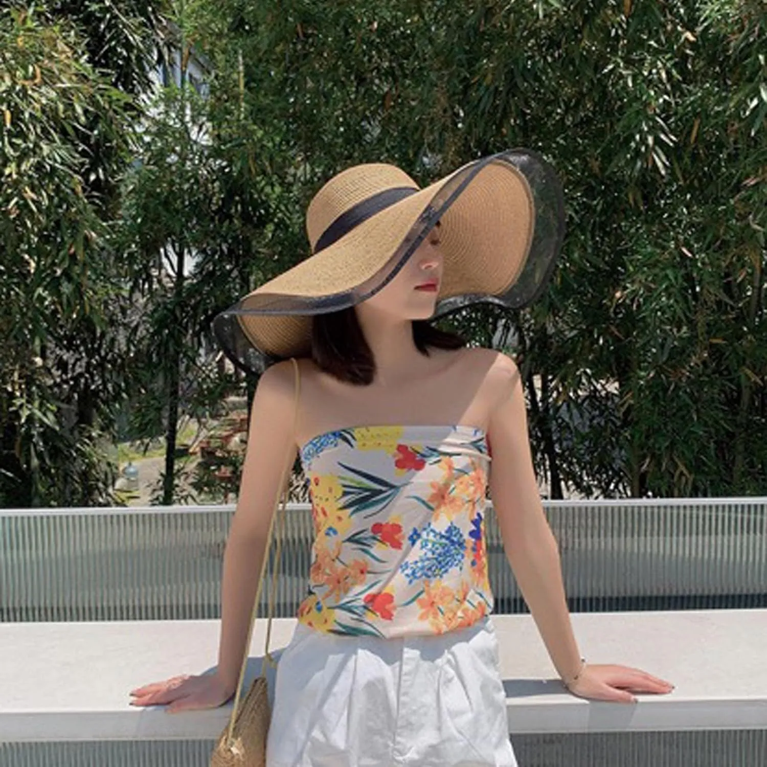 Womens Mens Wide Brim Straw Panama Hat Beach Sun Hat Summer Wide Brim Straw Roll up Hat Fisherman's UPF 50